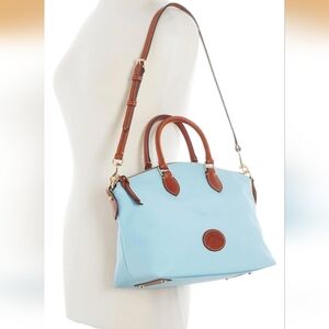 Dooney & Bourke Light Blue Nylon & Leather Satchel Handbag Purse